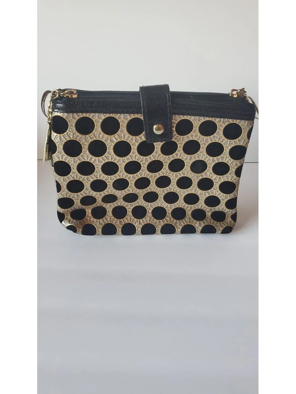 Dior Beauty Black & Gold Lattice Polka Dot Pouch Makeup Bag with Charms